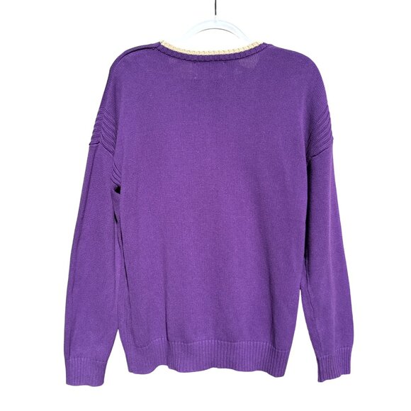 JMU Purple & Cream Cotton Knit Sweater By Emerson Street M - Picture 2 of 7